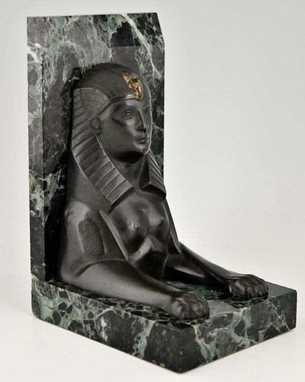 Art Deco serre livres en bronze sphinx