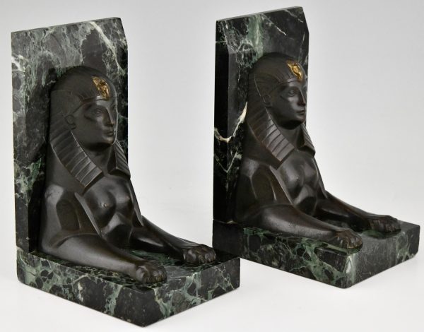 Art Deco serre livres en bronze sphinx