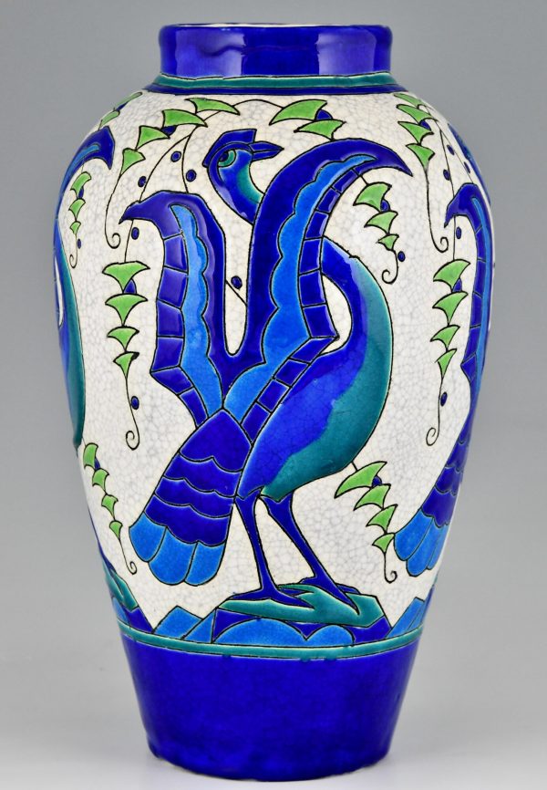 Vase Art Deco en céramique aux oiseaux