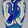 Vase Art Deco en céramique aux oiseaux