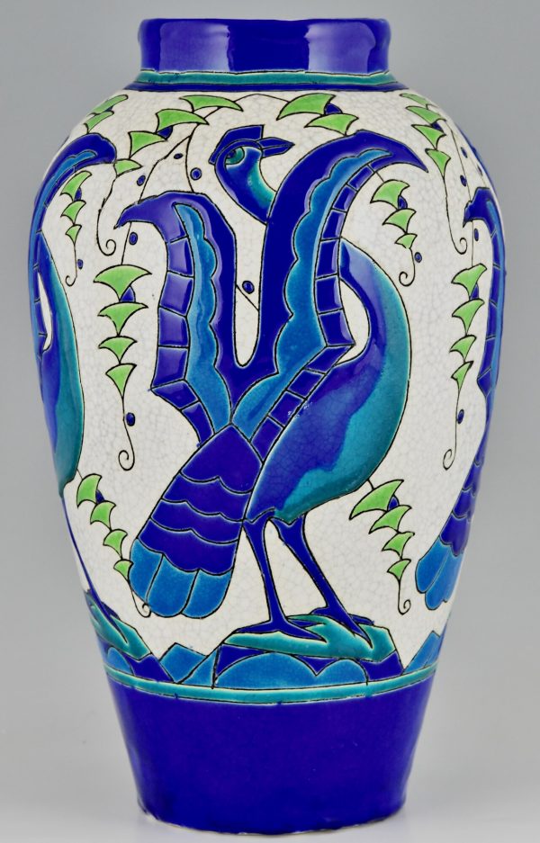 Vase Art Deco en céramique aux oiseaux