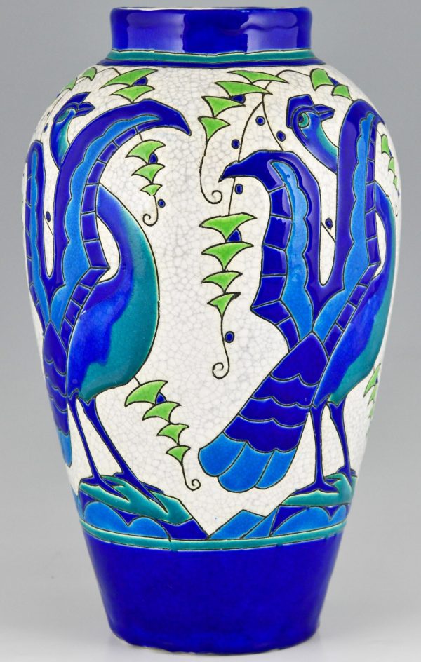 Art Deco ceramic vase with stylized birds.