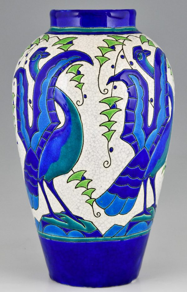 Vase Art Deco en céramique aux oiseaux
