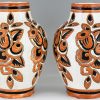Paar Art Deco Vasen Craquelé Keramik mit Blumen