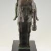 Sculpture Art Deco femme nue au cheval cabrant