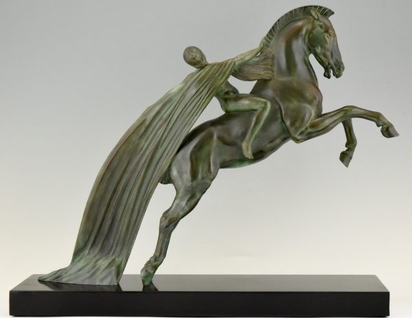 Art Deco sculpture female nude on a rearing horse