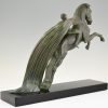 Art Deco Skulptur Frauenakt Reiter und Aufzuchtpferd