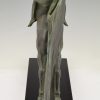 Sculpture Art Deco femme nue au cheval cabrant