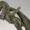 Art Deco sculpture female nude on a rearing horse