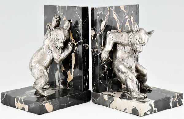 Art Deco serre livres bronze ours