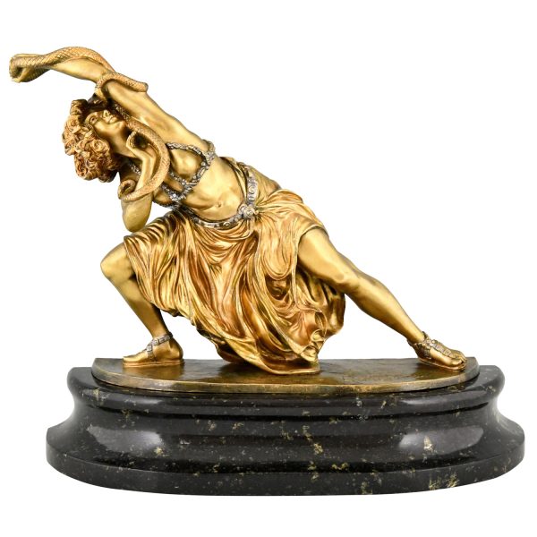 Sculpture en bronze Art Deco danseuse au serpent Carthage