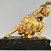 Sculpture en bronze Art Deco danseuse au serpent Carthage