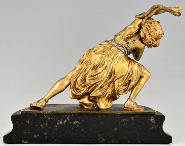 Art Deco Bronze Skulptur Tänzerin mit Schlange Carthage