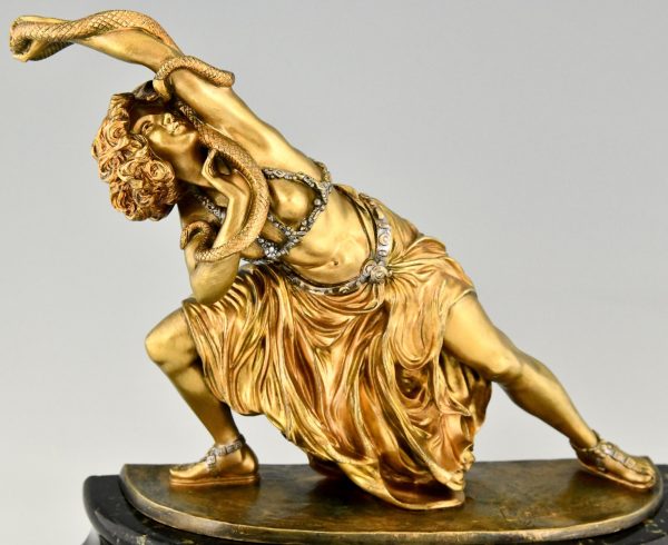 Art Deco Bronze Skulptur Tänzerin mit Schlange Carthage