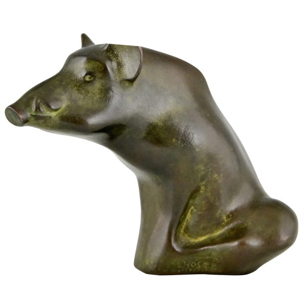 Bronzen sculptuur van een wildzwijn