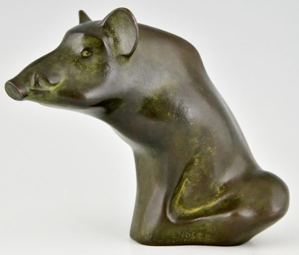 Bronzen sculptuur van een wildzwijn