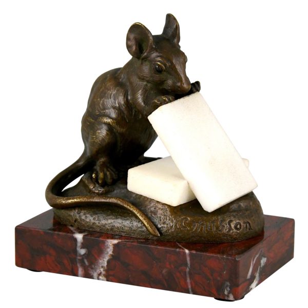 Antique bronze sculpture mouse with sugar
