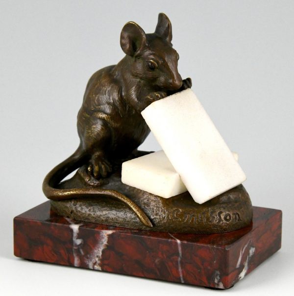 Antique bronze sculpture mouse with sugar