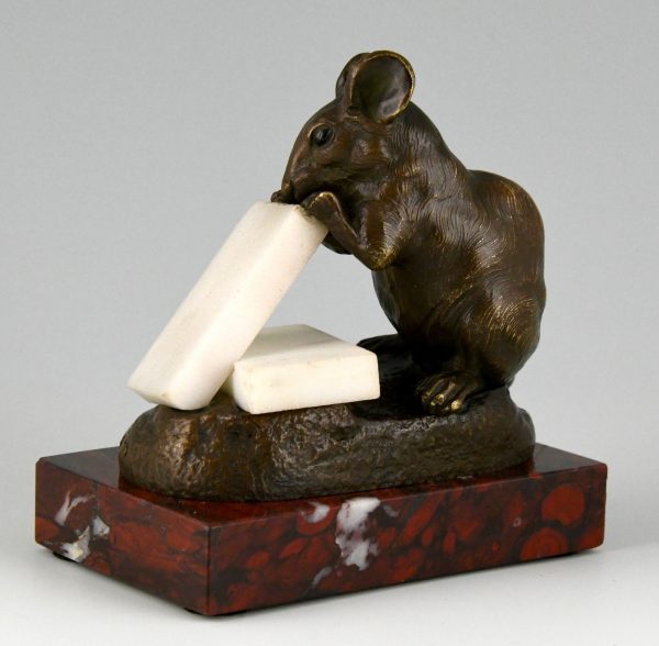 Antique bronze sculpture mouse with sugar