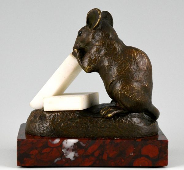 Antike Bronze Skulptur Maus mit Zucker