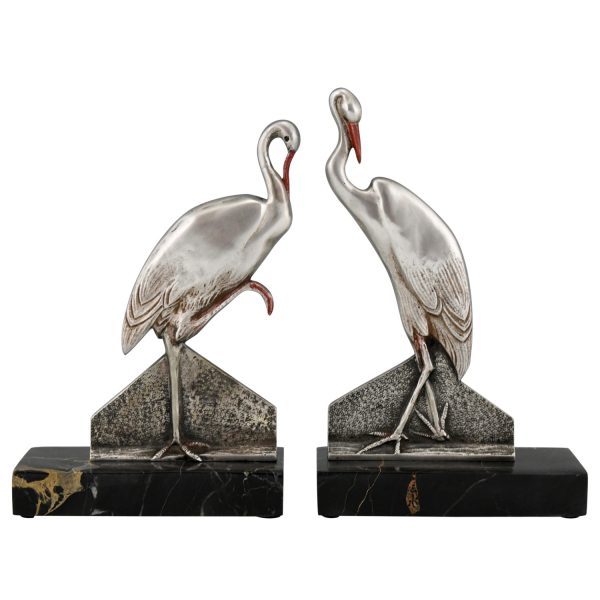 Art Deco bronze stork bird bookends