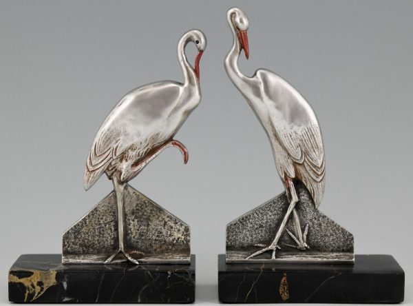 Art Deco bronze stork bird bookends