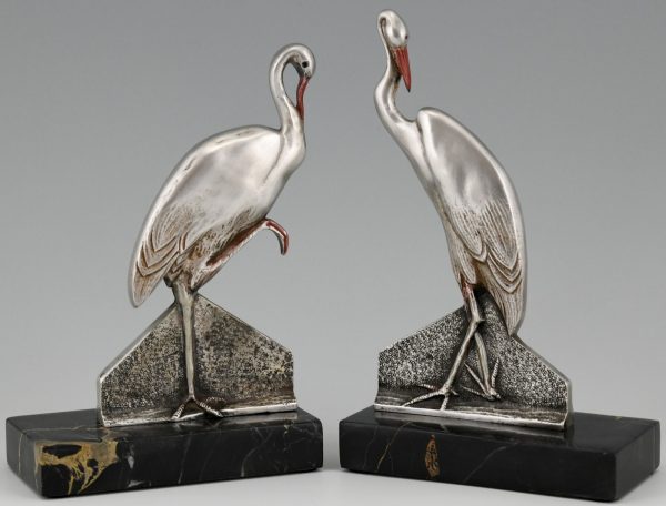 Art Deco bronze stork bird bookends