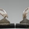 Art Deco bronze stork bird bookends