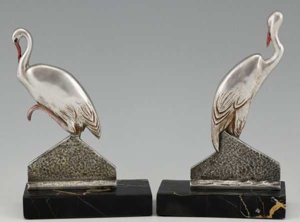 Art Deco bronze stork bird bookends