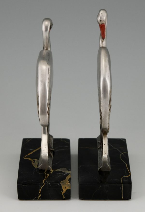 Art Deco bronze stork bird bookends