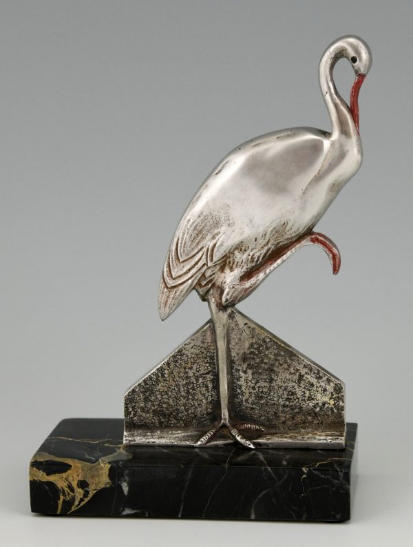 Art Deco Buchstütze Bronze mit Storch