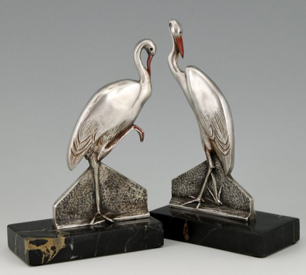 Art Deco bronze stork bird bookends