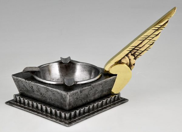 Art Deco wrought iron ashtray with wing