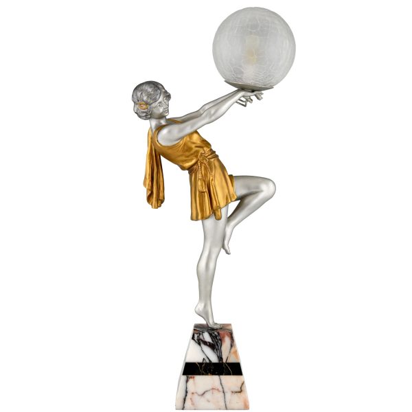 Art Deco lamp lady holding a ball