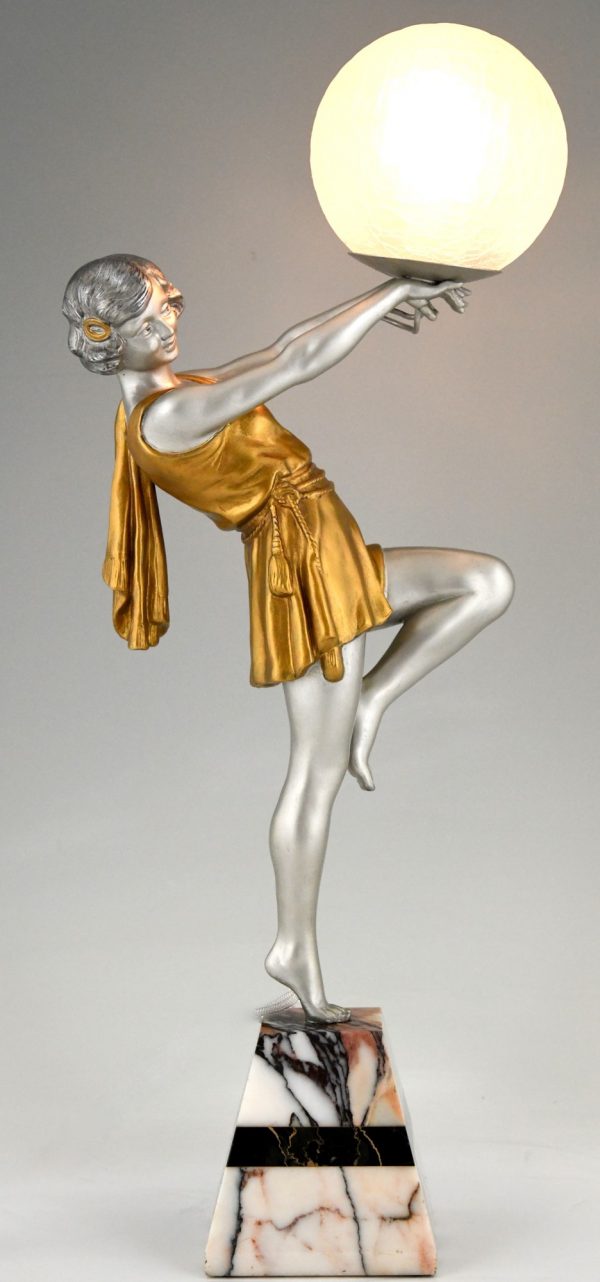 Art Deco lamp lady holding a ball
