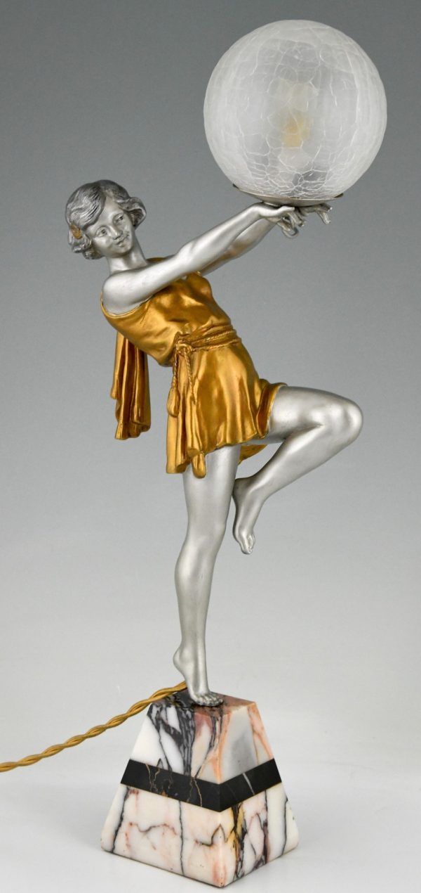 Art Deco lamp lady holding a ball