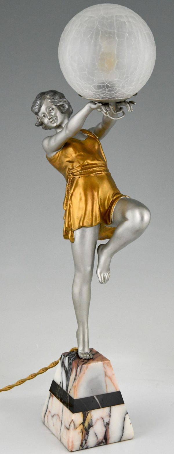 Art Deco lamp lady holding a ball