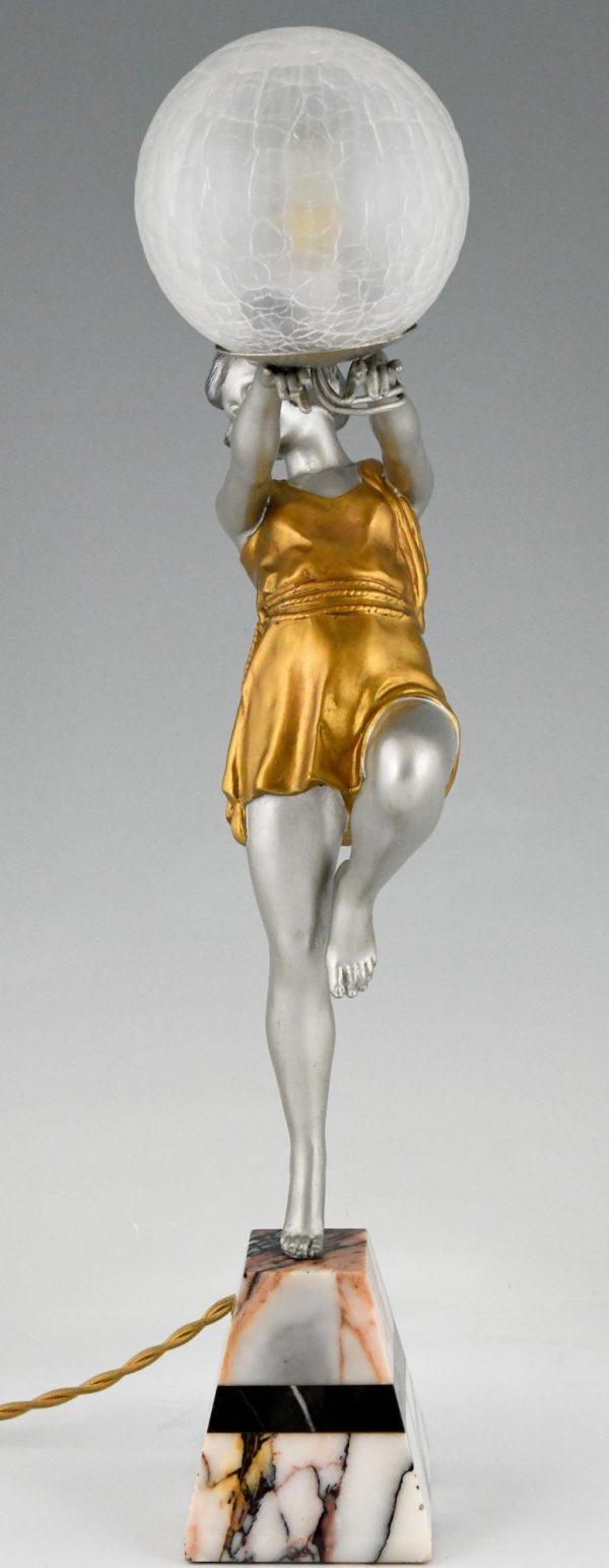 Art Deco lamp lady holding a ball