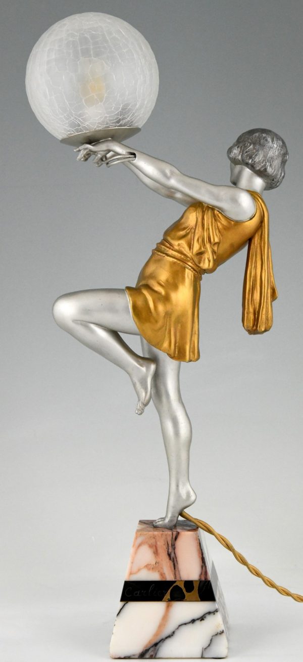 Art Deco lamp lady holding a ball