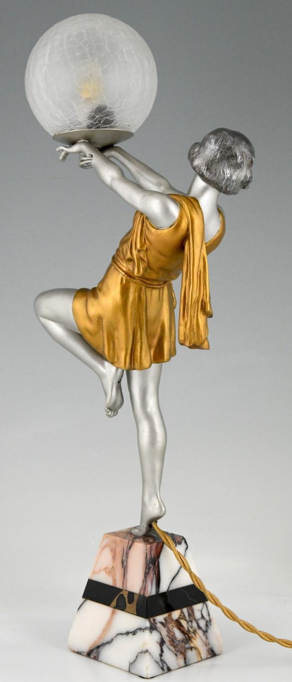 Art Deco lamp lady holding a ball