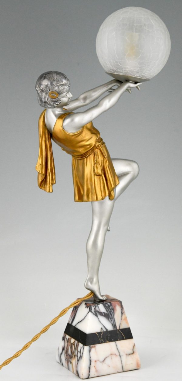 Art Deco lamp lady holding a ball