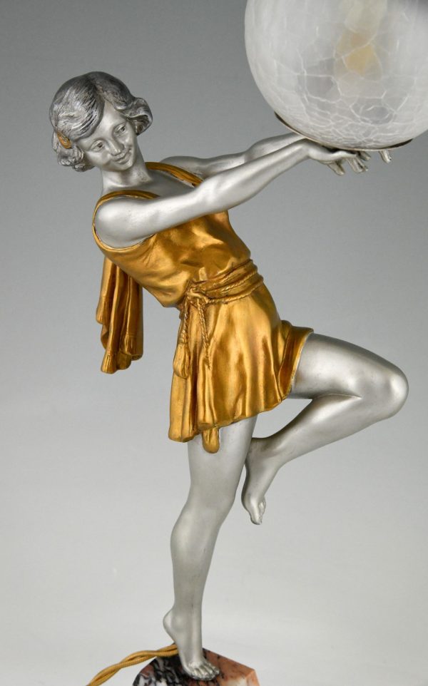 Art Deco lamp lady holding a ball