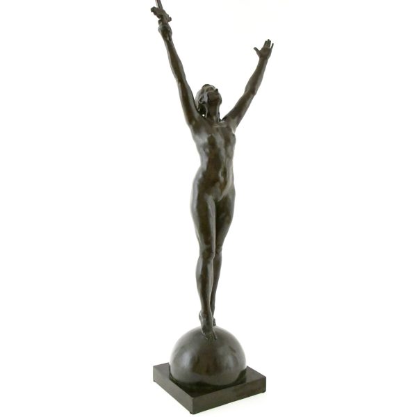 Deliverance, bronze sculpture of a nude with sword