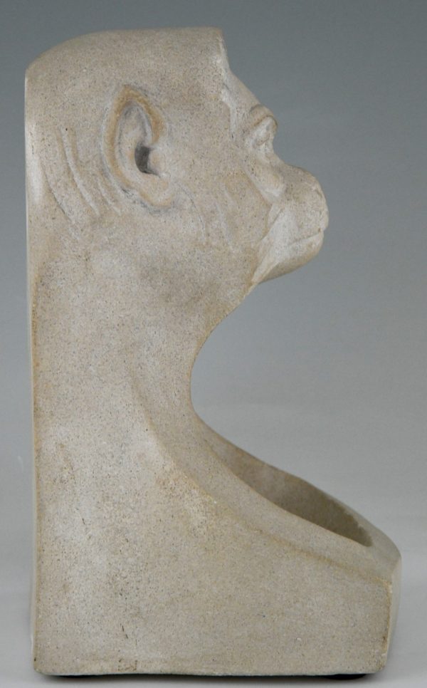 Art Deco stone sculpture with monkey