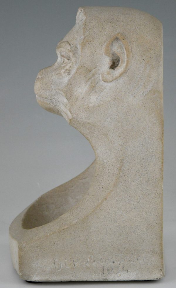 Art Deco stone sculpture with monkey