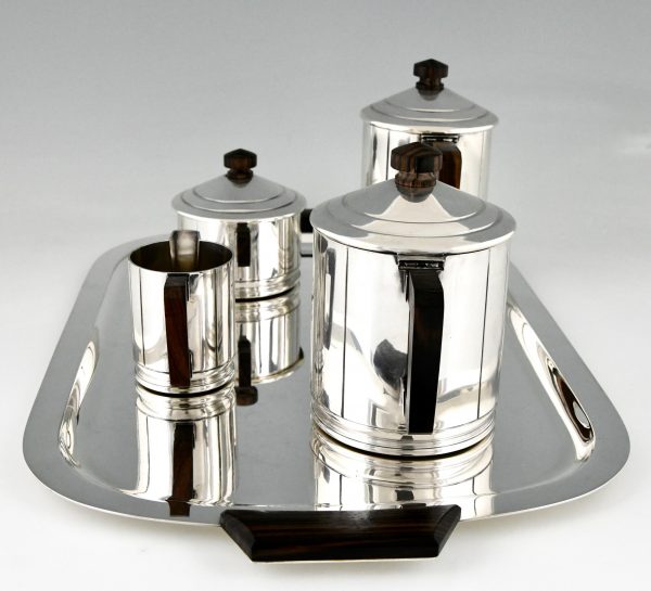 Art Deco verzilverd thee en koffie servies 5 stuks