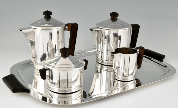 Art Deco verzilverd thee en koffie servies 5 stuks