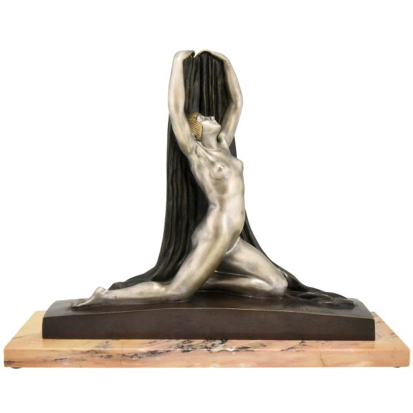 Art Deco bronzen sculptuur naakt met sluier