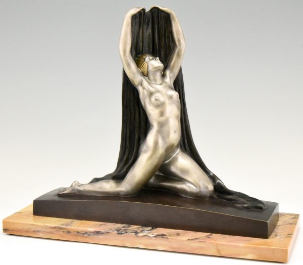 Art Deco bronzen sculptuur naakt met sluier