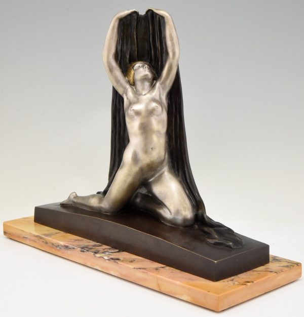 Art Deco bronzen sculptuur naakt met sluier